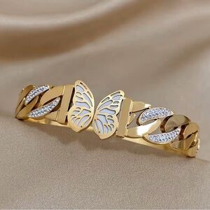 Chunky Butterfly Stainless Steel Bangle Bracelet New